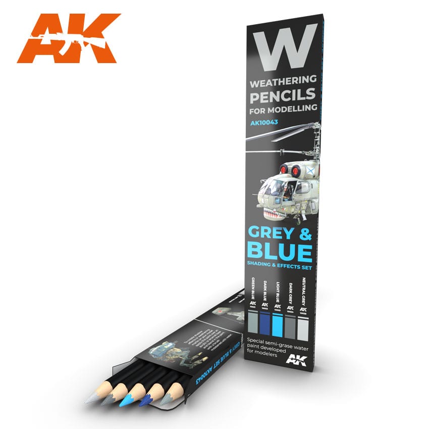 AK Interactive Weathering Pencils for Modelling: Grey & Blue Shading & Effects Set