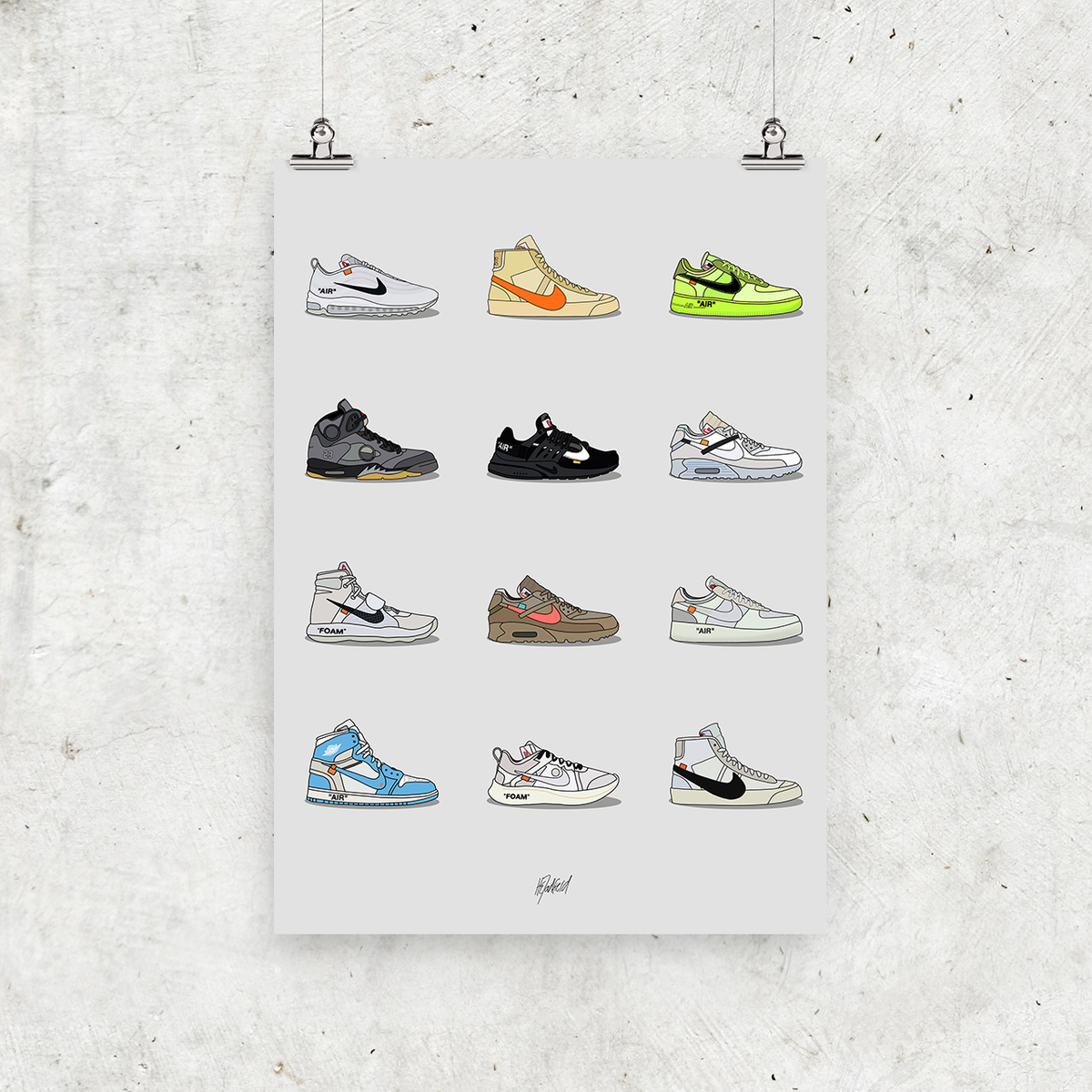 Off-White Nike Sneaker Collection Wall Art Illustration Print Poster – Above the US