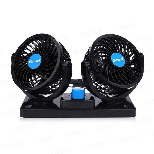 Welltop Upgrade Dual Head Car Auto Cooling Air Fan 360 Rotating Free Adjustment Powerful Quiet 2 Speed Rotatable 12V Ventilation Dashboard Electric Car Fans Summer Cooling Air Circulator 