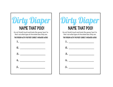 Free Digital Download Dirty Diaper Game Cards Printable