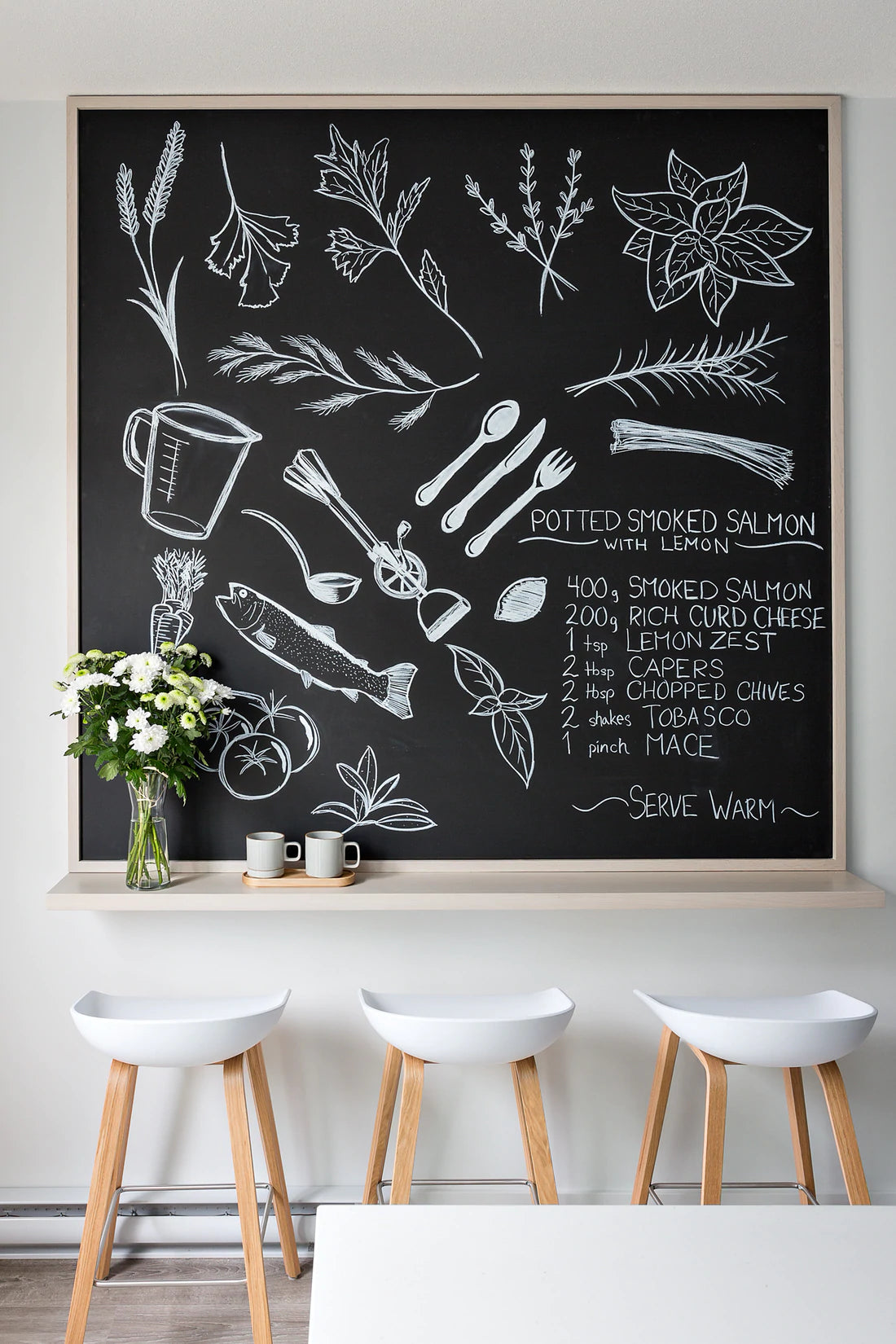 custom interior design kitchen chalkboard with modern barstools