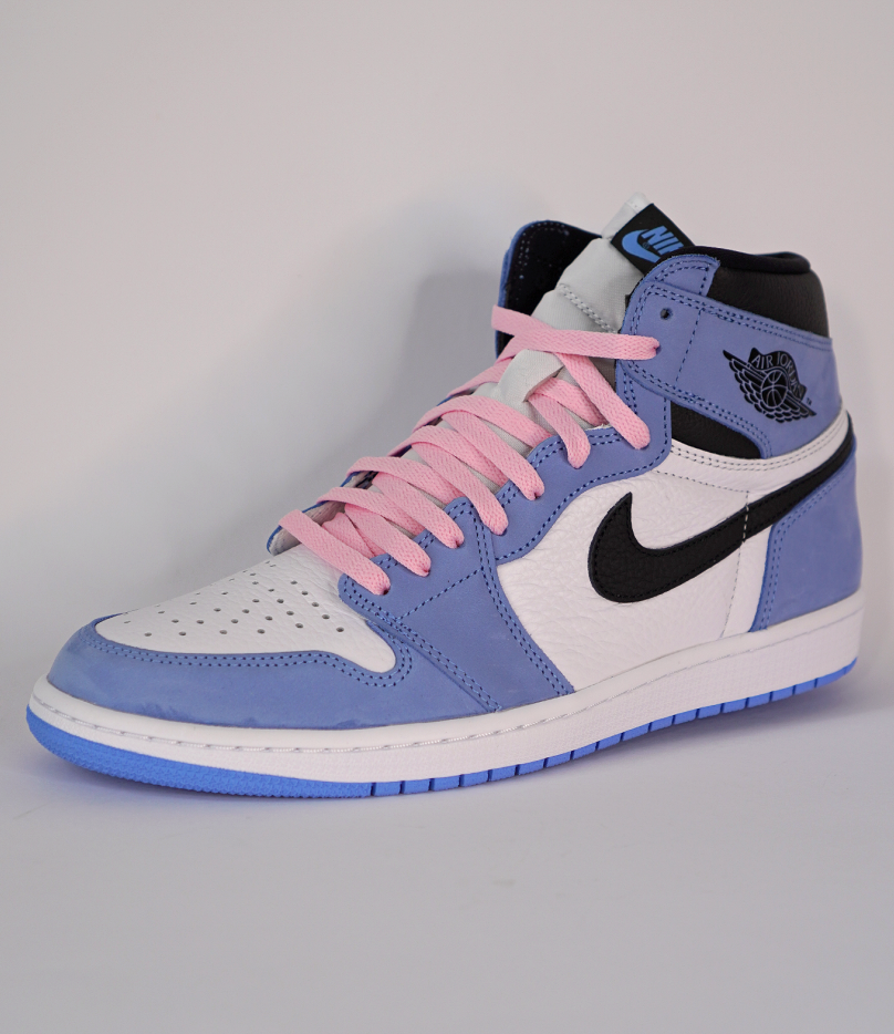 university blue jordan 1 with pink laces