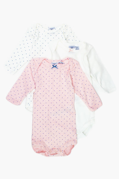 Petit Bateau 3-Pack Long-Sleeve Baby Onesies - Pink