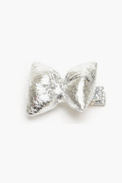 Silver Puffy Bow Hair Clip