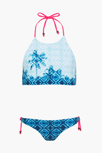 Kids Swimsuit Sunuva Blue Palm Tree Halterneck Girls Bikini