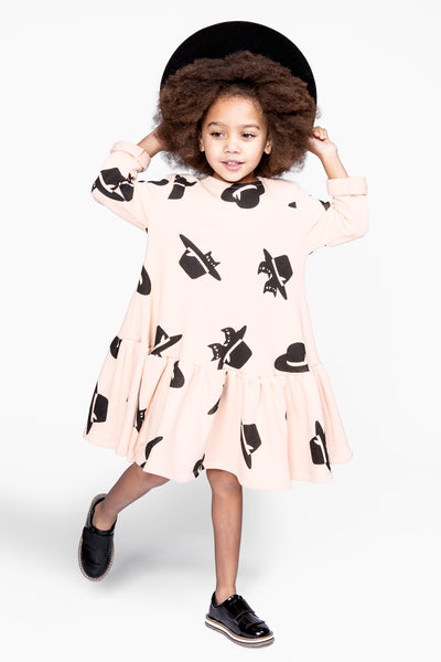 OMAMImini Cats And Hats Ruffle Dress - Pale Pink