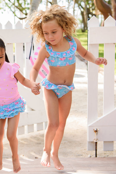 Kids Swimsuit Snapper Rock Blue Flamingo Sports Bikini