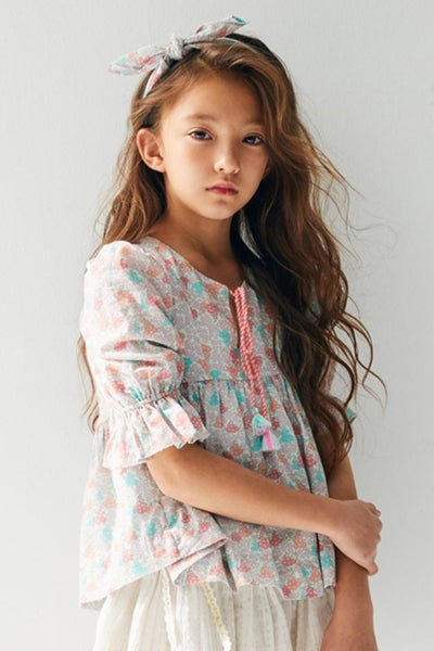 Nellystella Naomi Girls Blouse - Blooming Hearts Mint