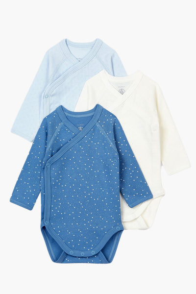 Petit Bateau 3-Pack Pointelle Kimono Onesies - Blue