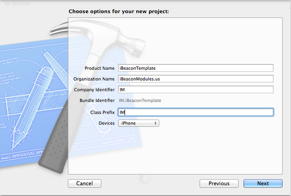 iBeacon Xcode Project Options