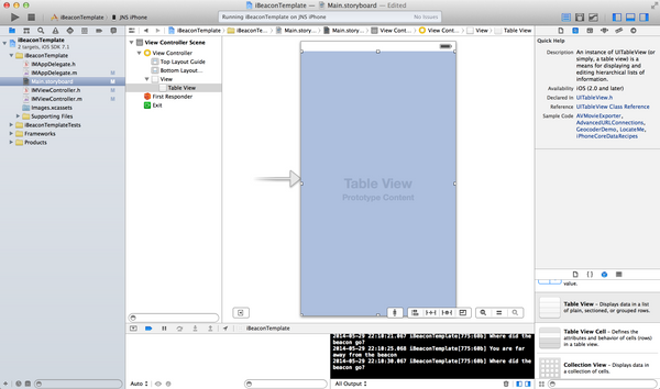 After Adding the UITableView to the iBeacon Project in Xcode