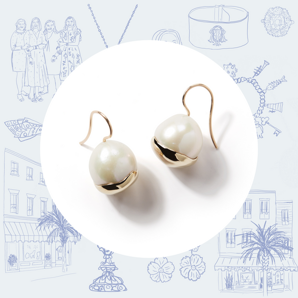 Mizuki White Pearl and Fluid Gold Wire Earrings