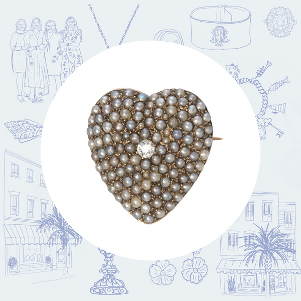 Victorian Seed Pearl and Diamond Heart Pin or Pendant