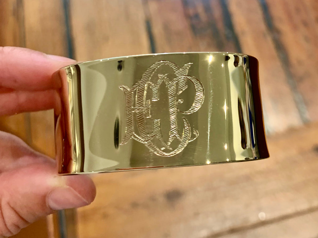 Extra Wide Gold Cuff Hand Engraved Monogram