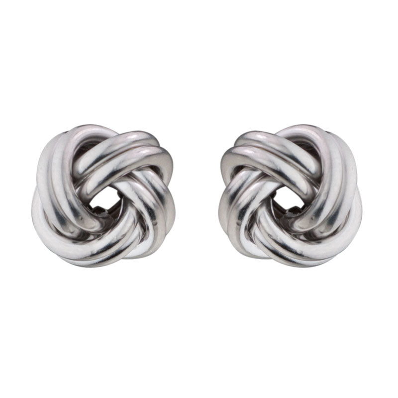 Knotted earrings in woven Sterling silver.