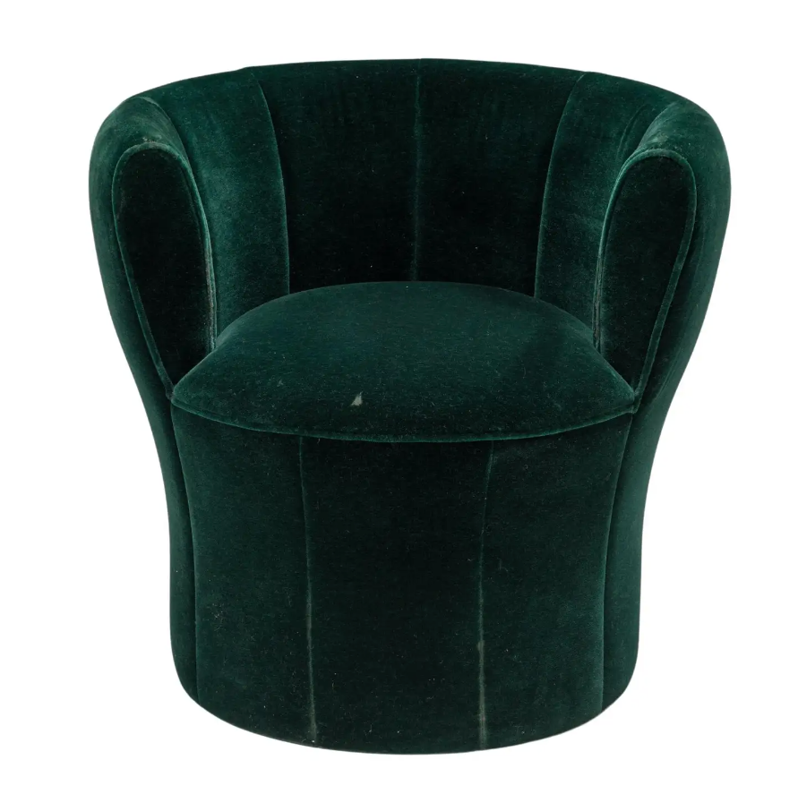 green swivel barrel chair