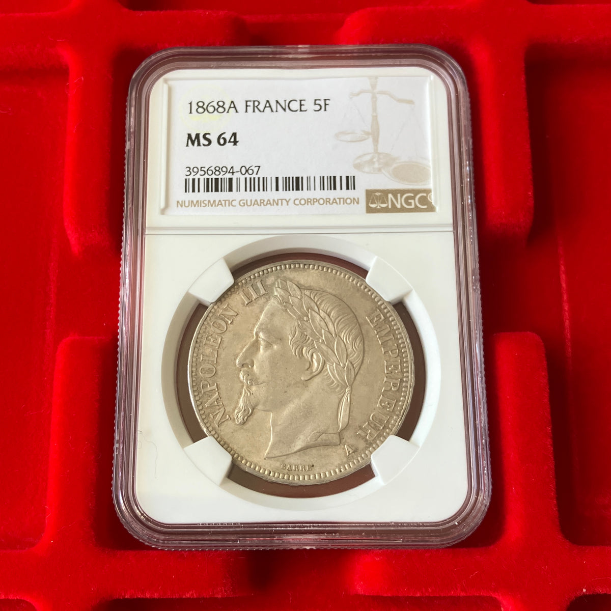 見事な創造力 ナポレオン三世 ５フラン 銀貨 NGC-MS64 旧貨幣/金貨