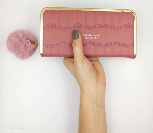 Women'sGirl's Wallet Clutch Card Holder Purse With Zipper  Pink