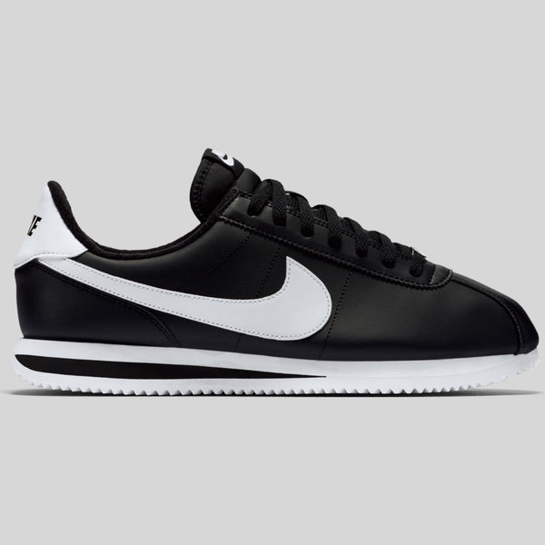 nike cortez black white leather