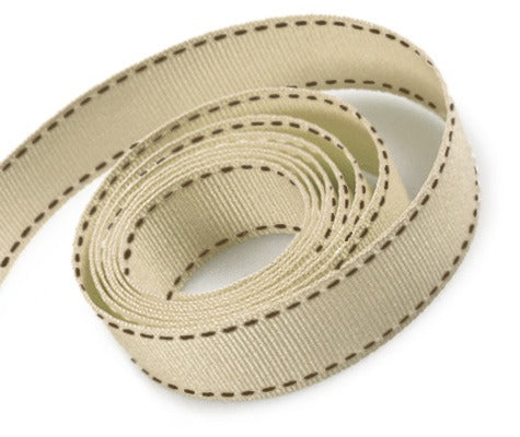 0835 Tan with Brown Saddle Stitch Ribbon