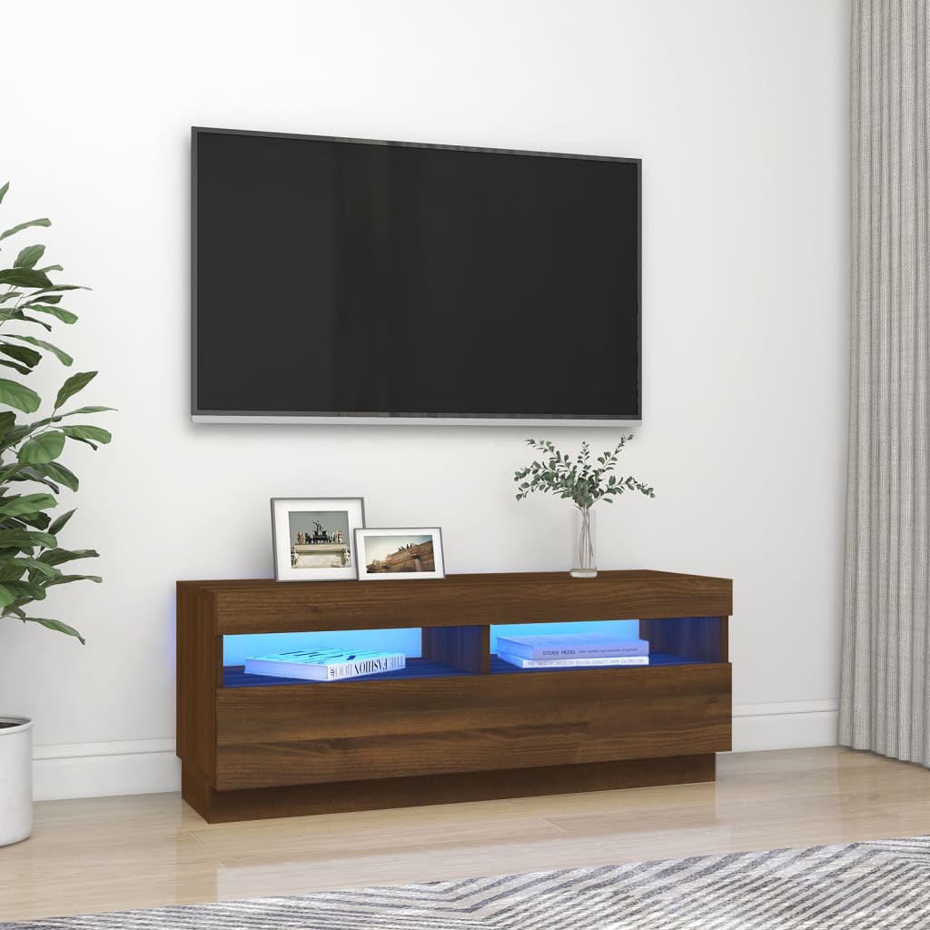 Tv-meubel LED-verlichting 100x35x40 cm bruineikenkleurig – Griffin Retail