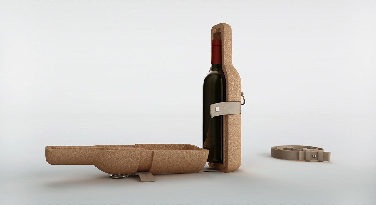 recycled leather wine carrier