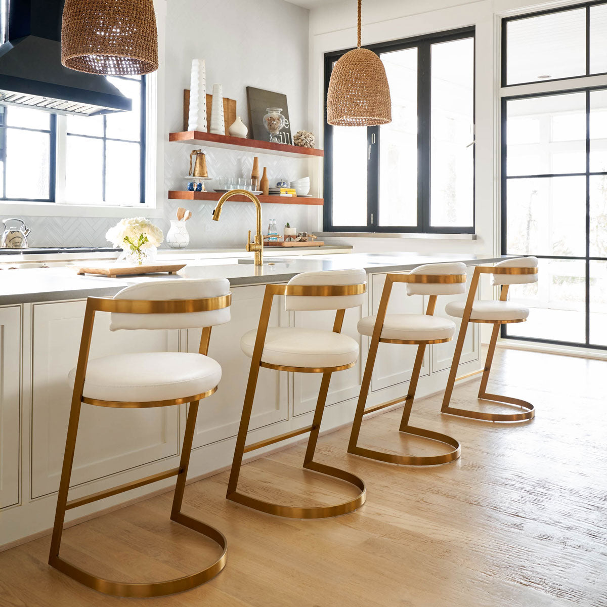 white and brass counter stool