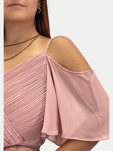 Abito lungo curvy in chiffon con mezza manica