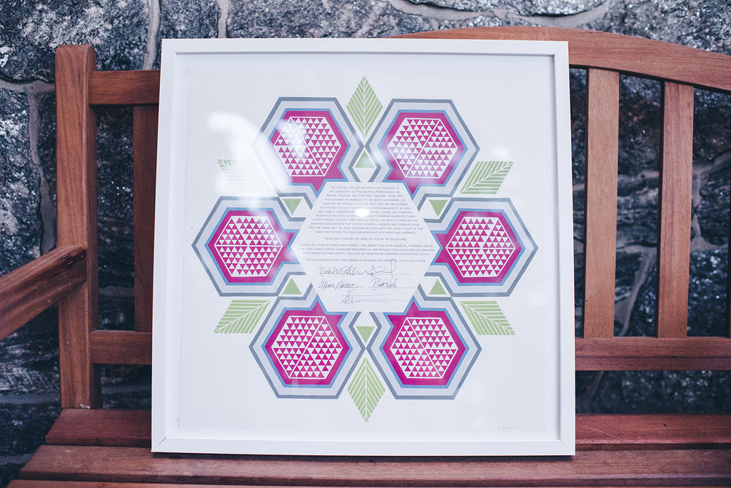 Rachel and Matthew - June Wedding at Awbury Arboretum | Geometric Pomegranate Ketubah | Tallulah Ketubahs