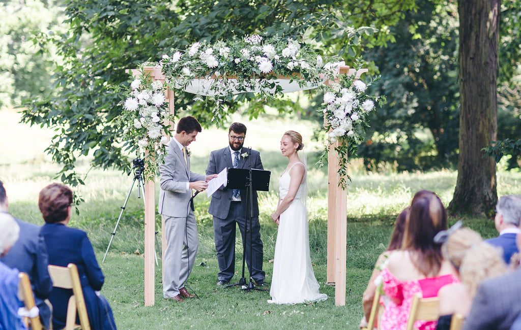 Rachel and Matthew - June Wedding at Awbury Arboretum | Outdoor Ceremony Under Floral Wedding Canopy/Chuppah | Tallulah Ketubahs