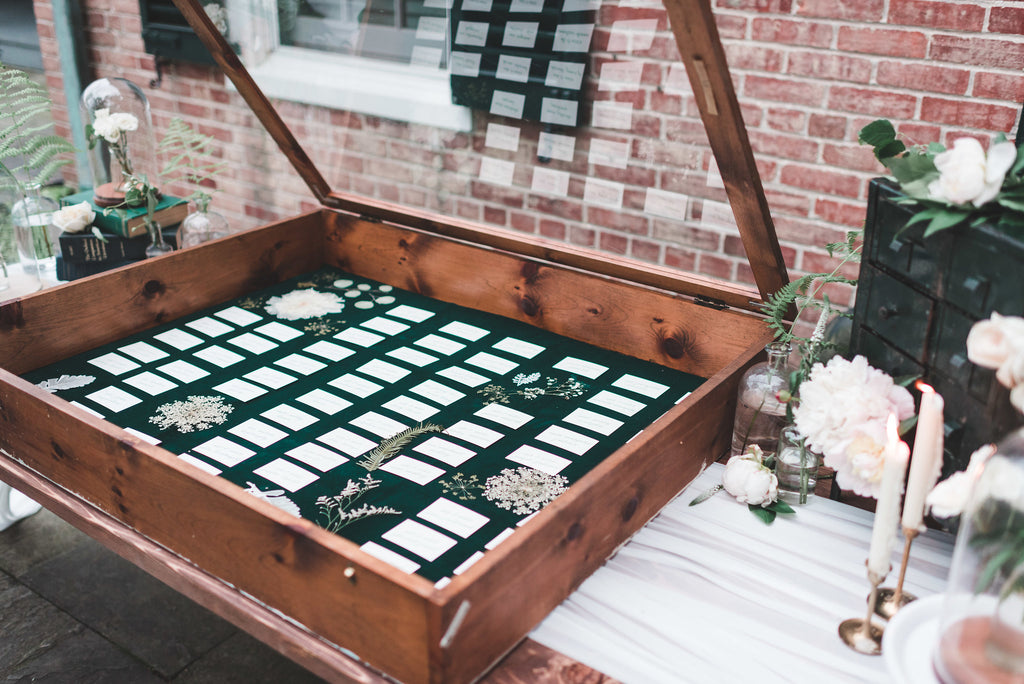 Greenery Aglow Styled Shoot | Calligraphy Place Cards and Pressed Flowers | Tallulah Ketubahs