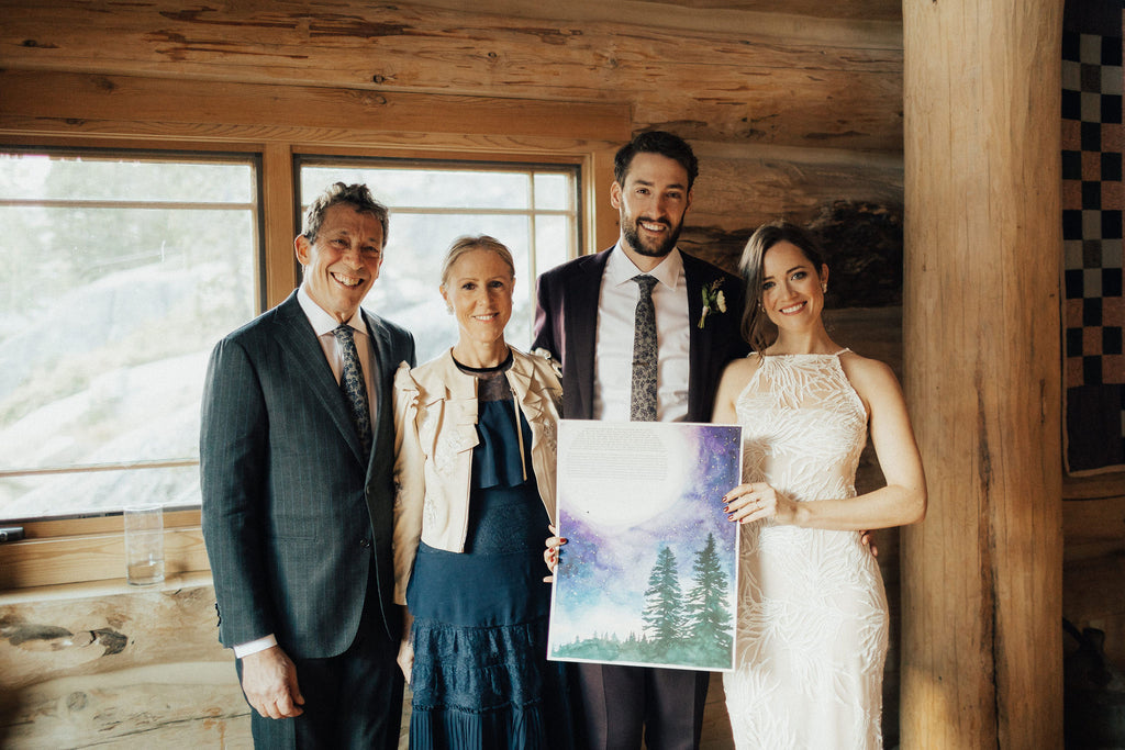 Kathleen & Carter's Rustic Autumnal Forrest Wedding in Kirkwood, California | Signing the Tall Trees in the Moonlight Ketubah | Tallulah Ketubahs