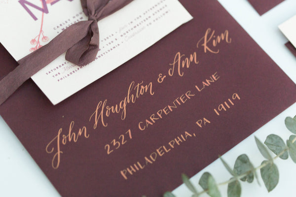 Elegant Styled Wedding Shoot at The Morris Arboretum | Custom Calligraphy Invitations | Tallulah Ketubahs