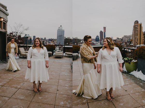 Jenna and Emily's Hip and Intimate Interfaith & Same-Sex Wedding in New York City | Rooftop First Look | Tallulah Ketubahs