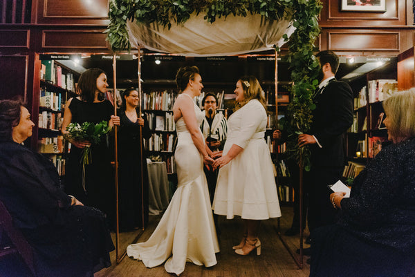 Jenna and Emily's Hip and Intimate Interfaith & Same-Sex Wedding in New York City | Library Ceremony Under the Chuppah | Tallulah Ketubahs