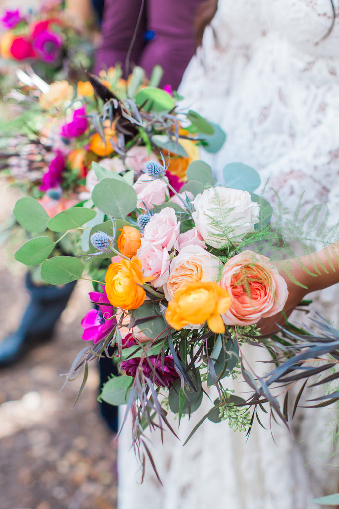 Courtney & Sam Beautiful Boho Wedding in Santa Barbara | Colorful Wedding Bouquet | Tallulah Ketubahs