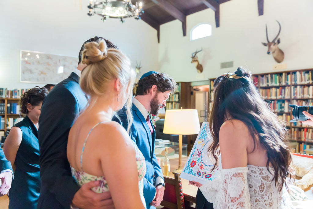 Courtney & Sam Beautiful Boho Wedding in Santa Barbara | Signing the Ketubah | Tallulah Ketubahs