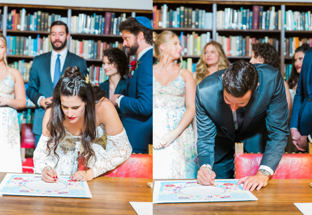 Courtney & Sam Beautiful Boho Wedding in Santa Barbara | Signing of the Ketubah | Tallulah Ketubahs