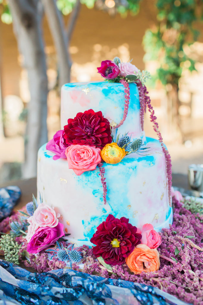 Courtney & Sam Beautiful Boho Wedding in Santa Barbara | Colorful Wedding Cake | Tallulah Ketubahs