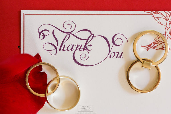 Spanish Rose Inspired Wedding at Bolingbroke Mansion | Wedding Rings and Thank You Note | Tallulah Ketubahs