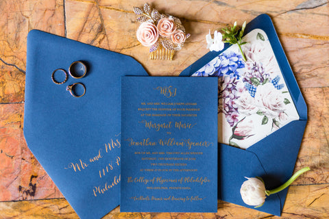 Antoine Vestier Themed Wedding at the College of Physicians | Blue Custom Calligraphy Wedding Invitations | Tallulah Ketubahs
