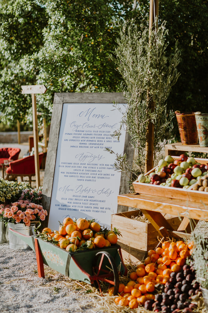 Celine & Jad - Luxury Bespoke Destination Wedding in Spetses Island, Greece | Menu Calligraphy | Tallulah Ketubahs