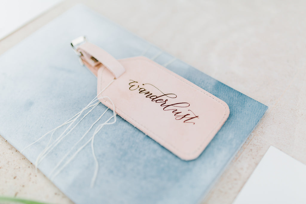 Celine & Jad - Luxury Bespoke Destination Wedding in Spetses Island, Greece | Custom Invitation with Leather Calligraphy Luggage Tag | Tallulah Ketubahs