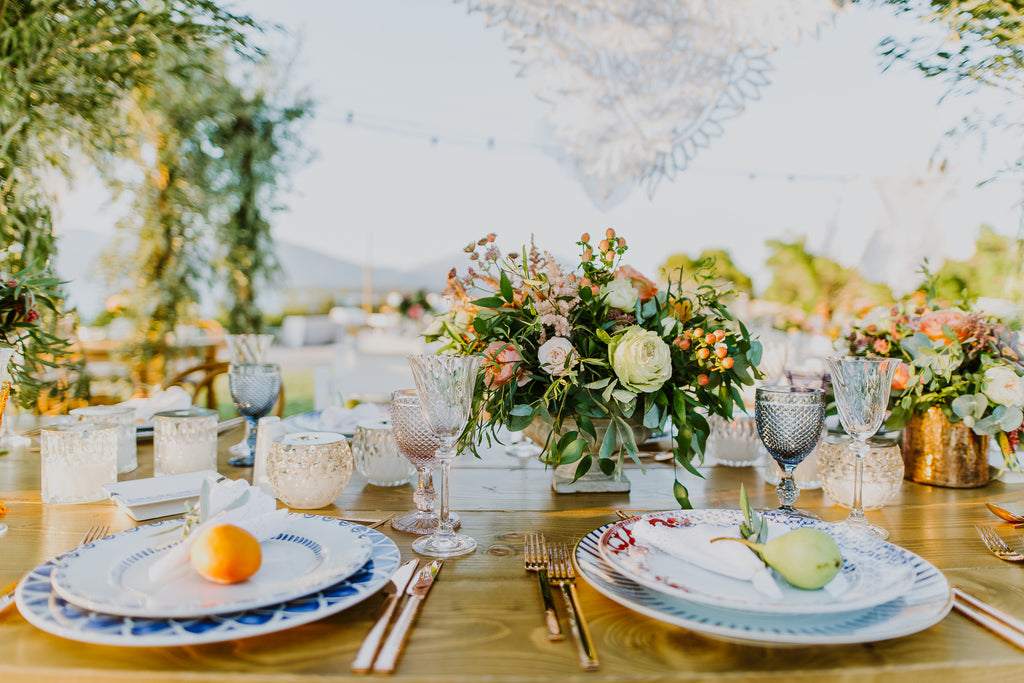 Celine & Jad - Luxury Bespoke Destination Wedding in Spetses Island, Greece | Romantic Outdoor Wedding Tablescape | Tallulah Ketubahs