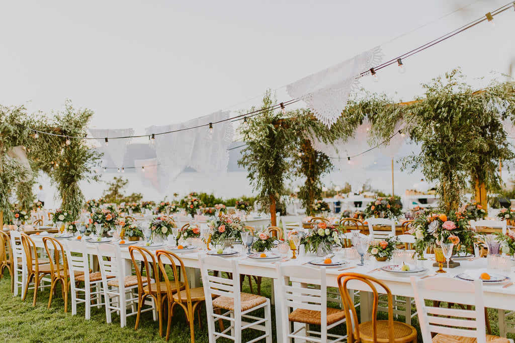 Celine & Jad - Luxury Bespoke Destination Wedding in Spetses Island, Greece | Romantic Outdoor Tablescape | Tallulah Ketubahs