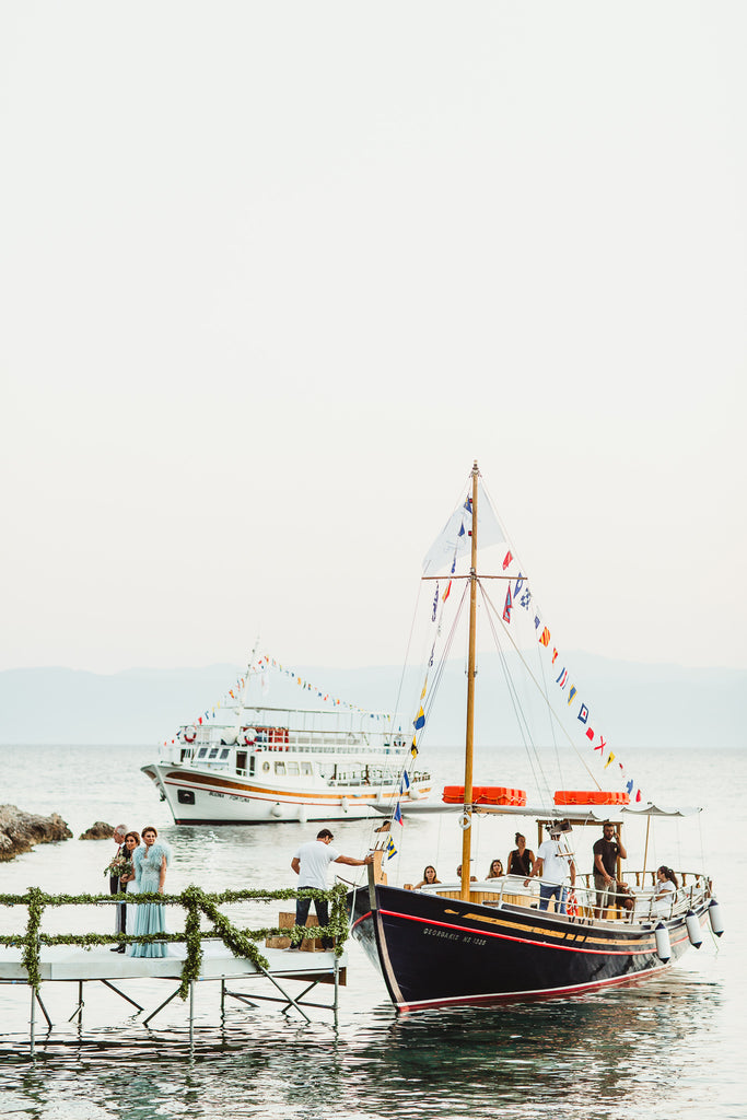 Celine & Jad - Luxury Bespoke Destination Wedding in Spetses Island, Greece | Bride's Entrance by Boat | Tallulah Ketubahs