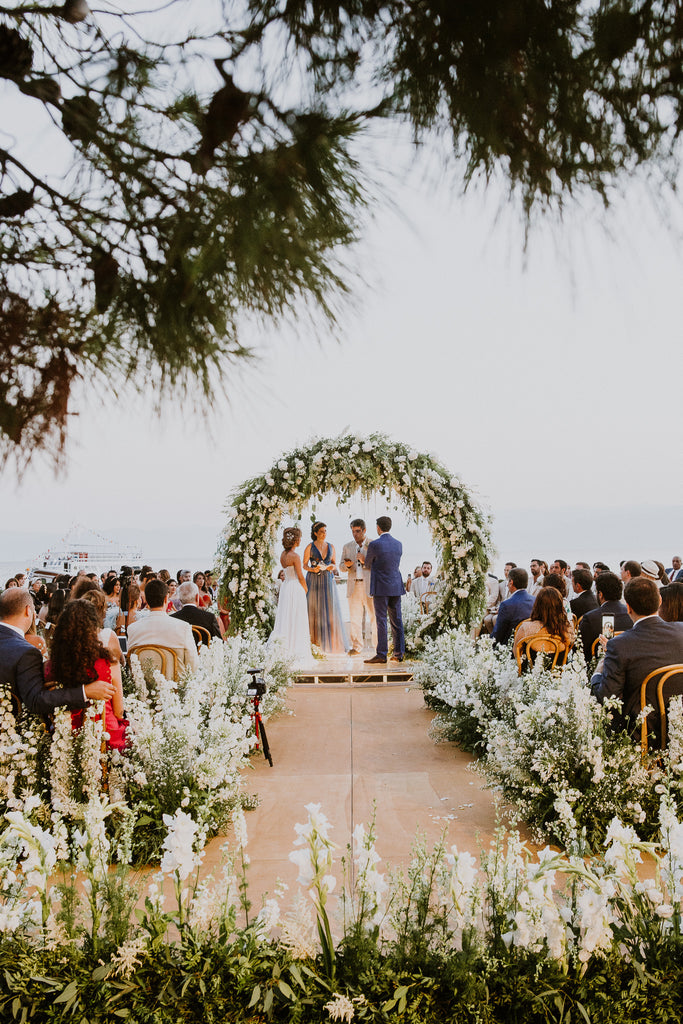 Celine & Jad - Luxury Bespoke Destination Wedding in Spetses Island, Greece | Romantic Floral Ceremony and Wedding Arch | Tallulah Ketubahs