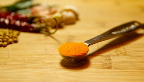 Ayurvedic element Turmeric teaspoon on table