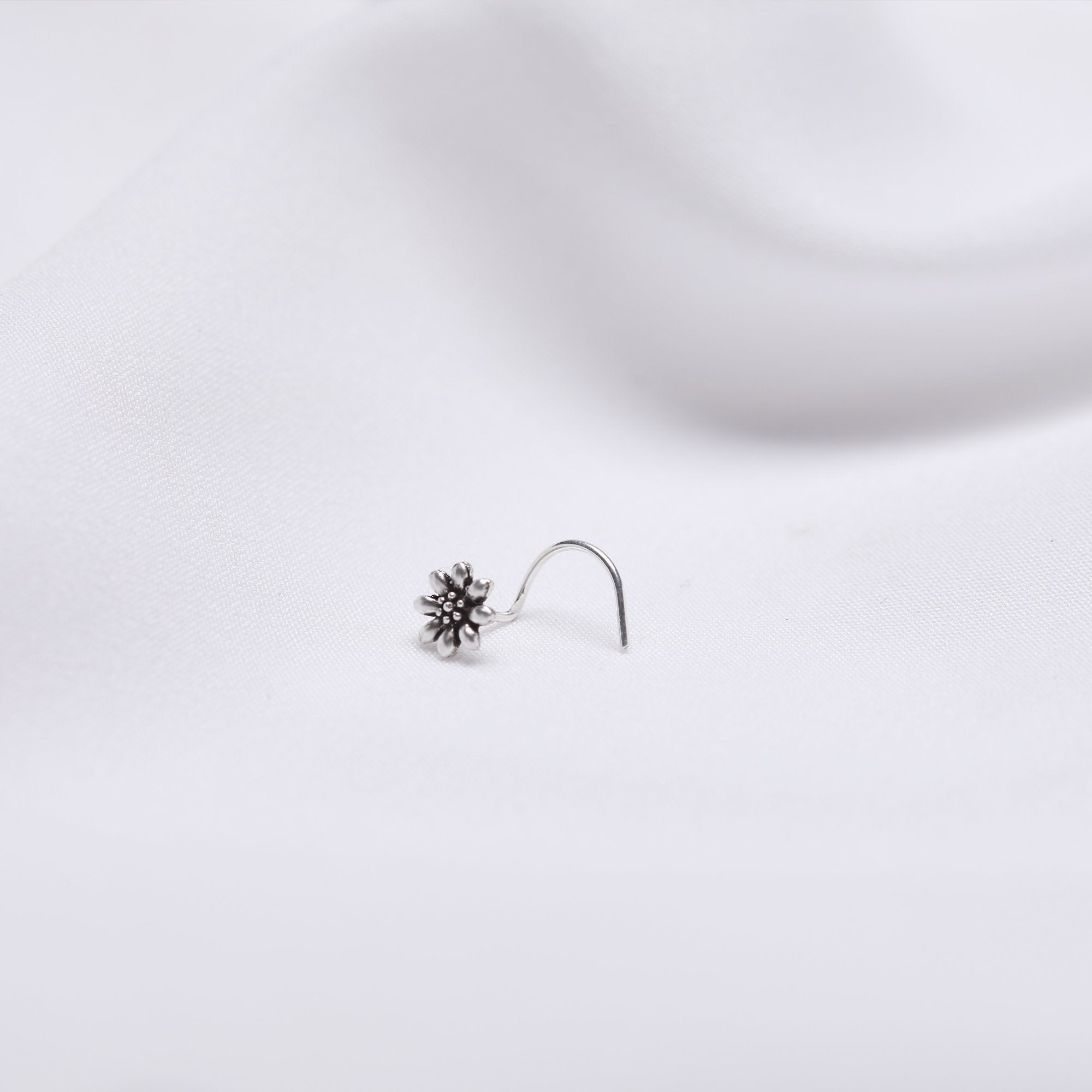 Oxidised Silver Flower Blossom Nose Pin