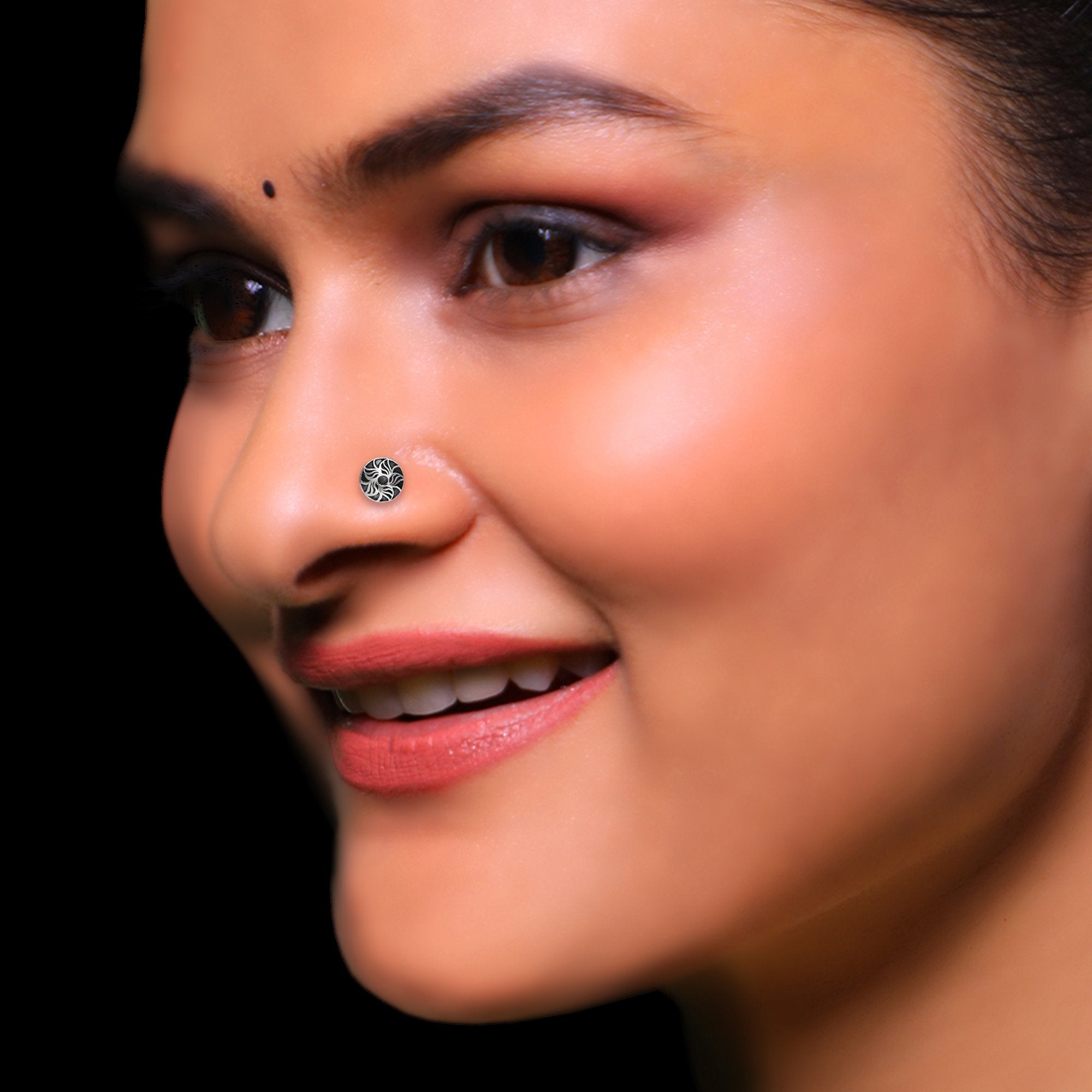 Oxidised Silver Chakra Nose Pin